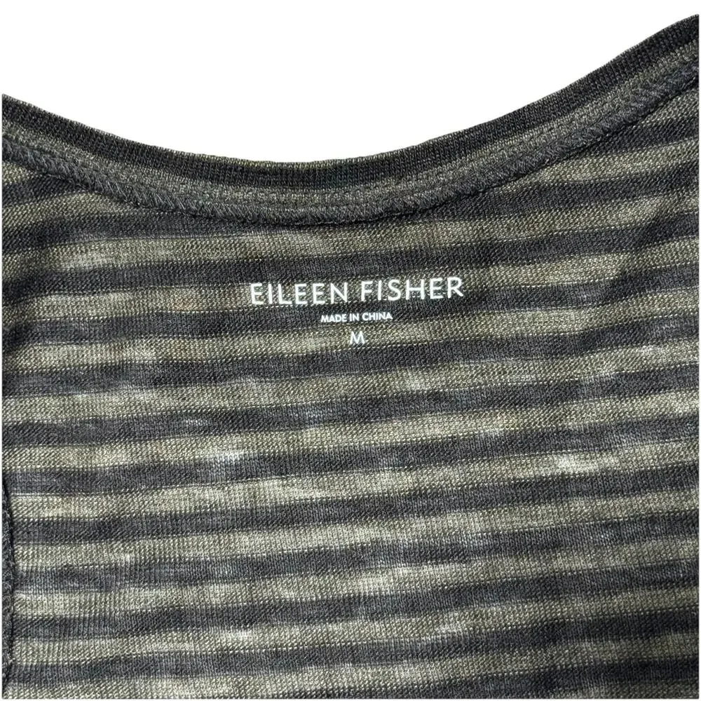 Eileen Fisher 100% Linen Green Black Striped Womens Dress M Organic Lagenlook - Picture 2 of 3